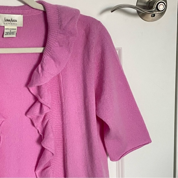 Neiman Marcus Cashmere Purple Pink Ruffled Cardigan Sweater 35056 - Picture 5 of 13